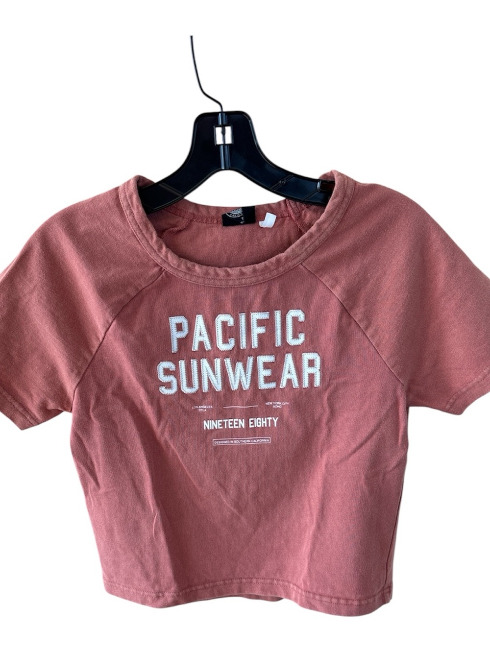 Pacific Sunwear Cropped Tee in Dusty Rose with White Logo